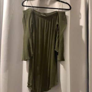 Green Spring Shift Dress, off the shoulder
